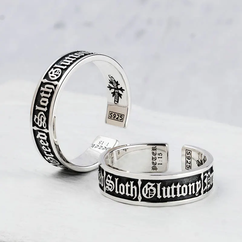 Seven Catholic sins S925 sterling Silver rings for man and women fashion jewelry