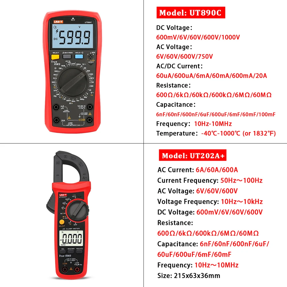 UNI-T UT210E UT204 + UT202A + UT107 + UT890C UT61E + المشبك متر المتعدد عدة مجموعة أدوات اختبار كهربائي محترف