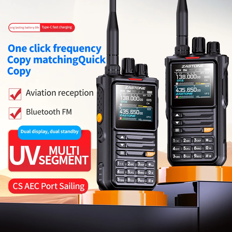 ZASTONE M8 Walkie Talkie UHF VHF HAM Radio Amateur Two Way Radio AM Air Aviation Band High Power Walkie-Talkie APP programming