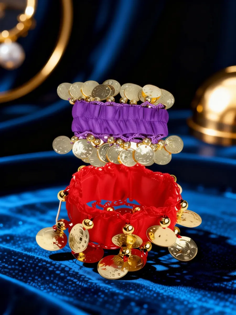 2Pairs Belly Dance Bracelet Coin Tassel Sound Making Hand Chain Shinny Delicate Lightweight for Dance Practice Performance