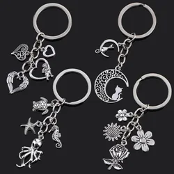 Fashion Animal Women Keychain Car Moon Cat Dog Love Heart Key Chain Friends Gift Jewelry Bag Pendant Wing Evil Eye Angel Turtles