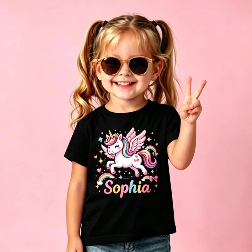 Custom Text Personalised Name Girls Unicorn 1-12 Birthday Party T-Shirt Your Logo Kids T Shirt Baby Unicorns Clothes Tops Tees