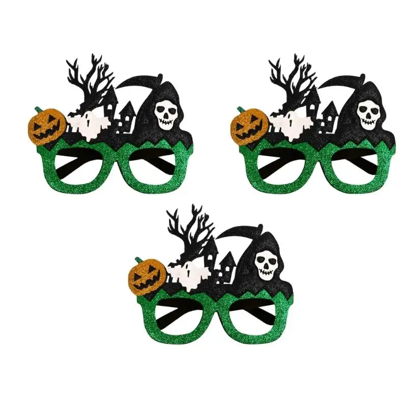 

G6KF Set Of 3 Decorative Halloween Glasses Pumpkin Bat Skull Decoration Soft Felt Safe Eyewear For Kids Party Accessories
