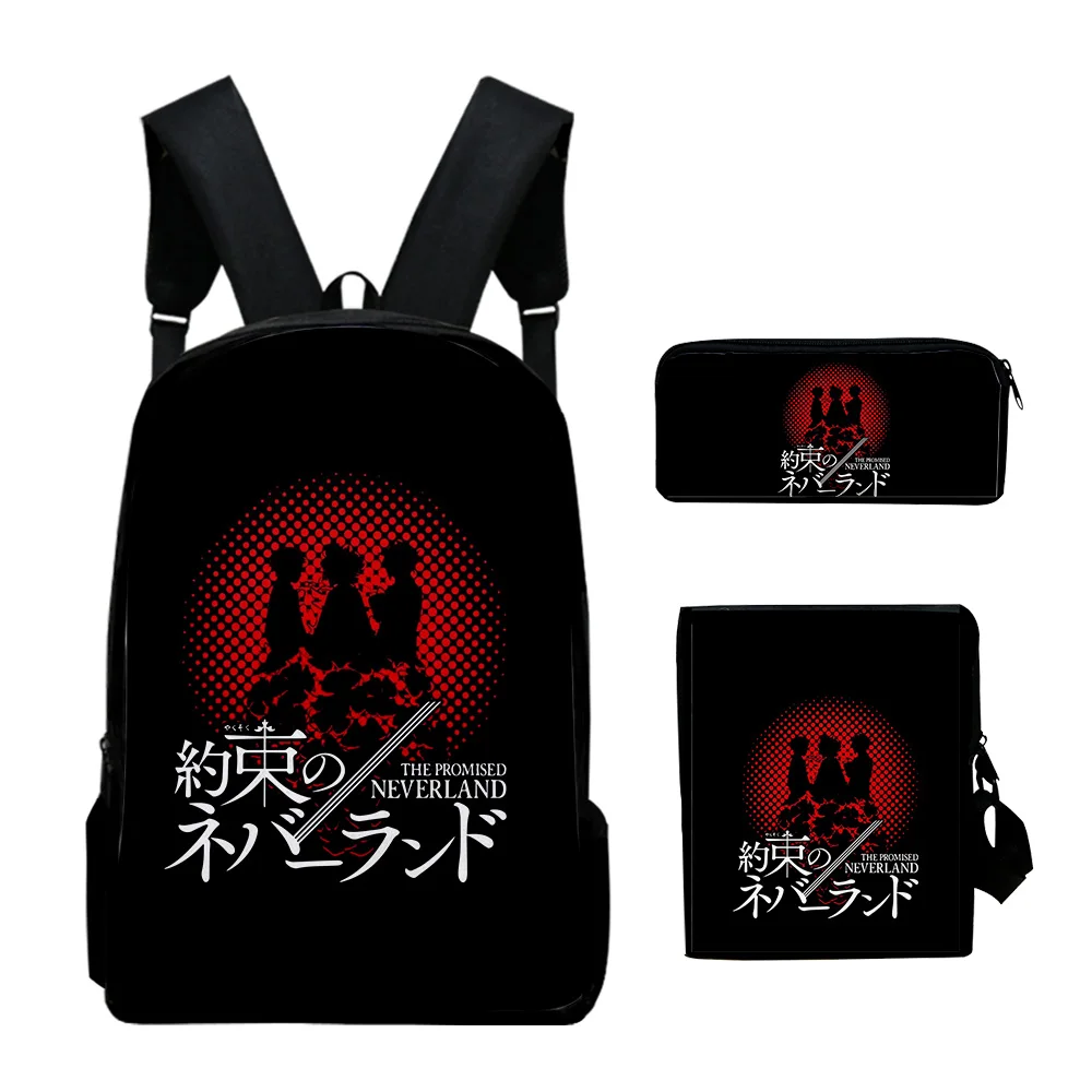 

Luxury The Promised Neverland 3D Print 3pcs/Set pupil School Bags Laptop Daypack Backpack Inclined shoulder bag Pencil Case