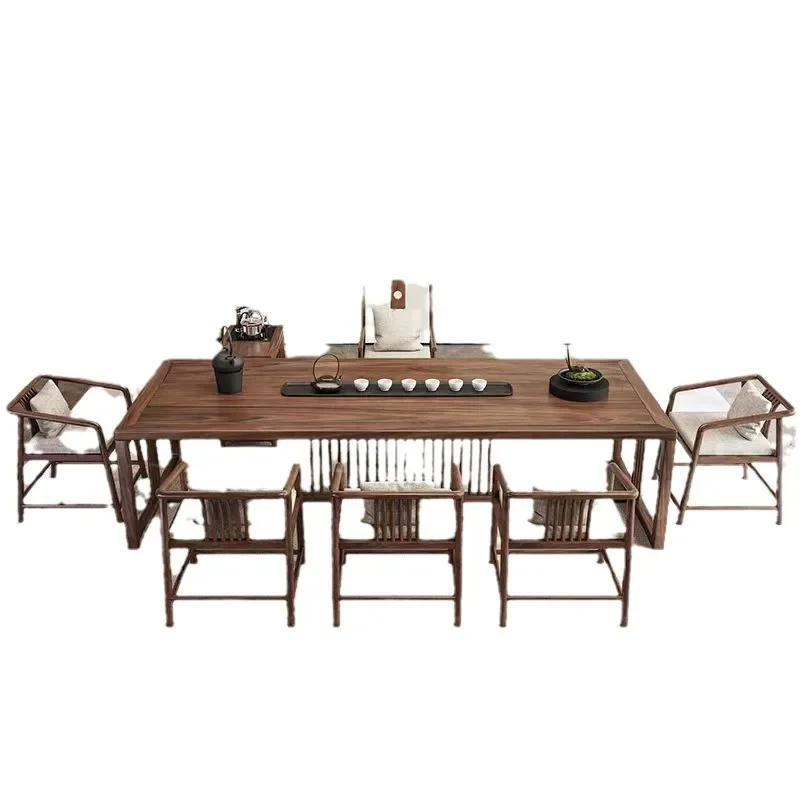 

Office, medieval zen, high temperature tea table and chair combination, new Chinese walnut