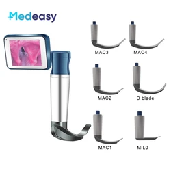 Basdata Portable Reusable Video Laryngoscope Camera Set with 6 Blades for Neonate Pediatric Adult