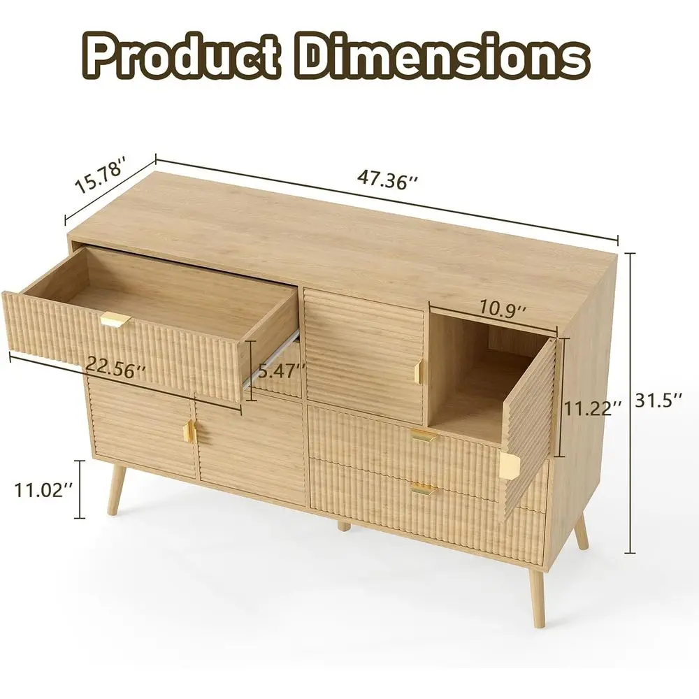 بوفيه حديث من خشب البلوط 47 من منتصف القرن مع 4 أدراج وأبواب، وخزانة تخزين لمساحات المعيشة