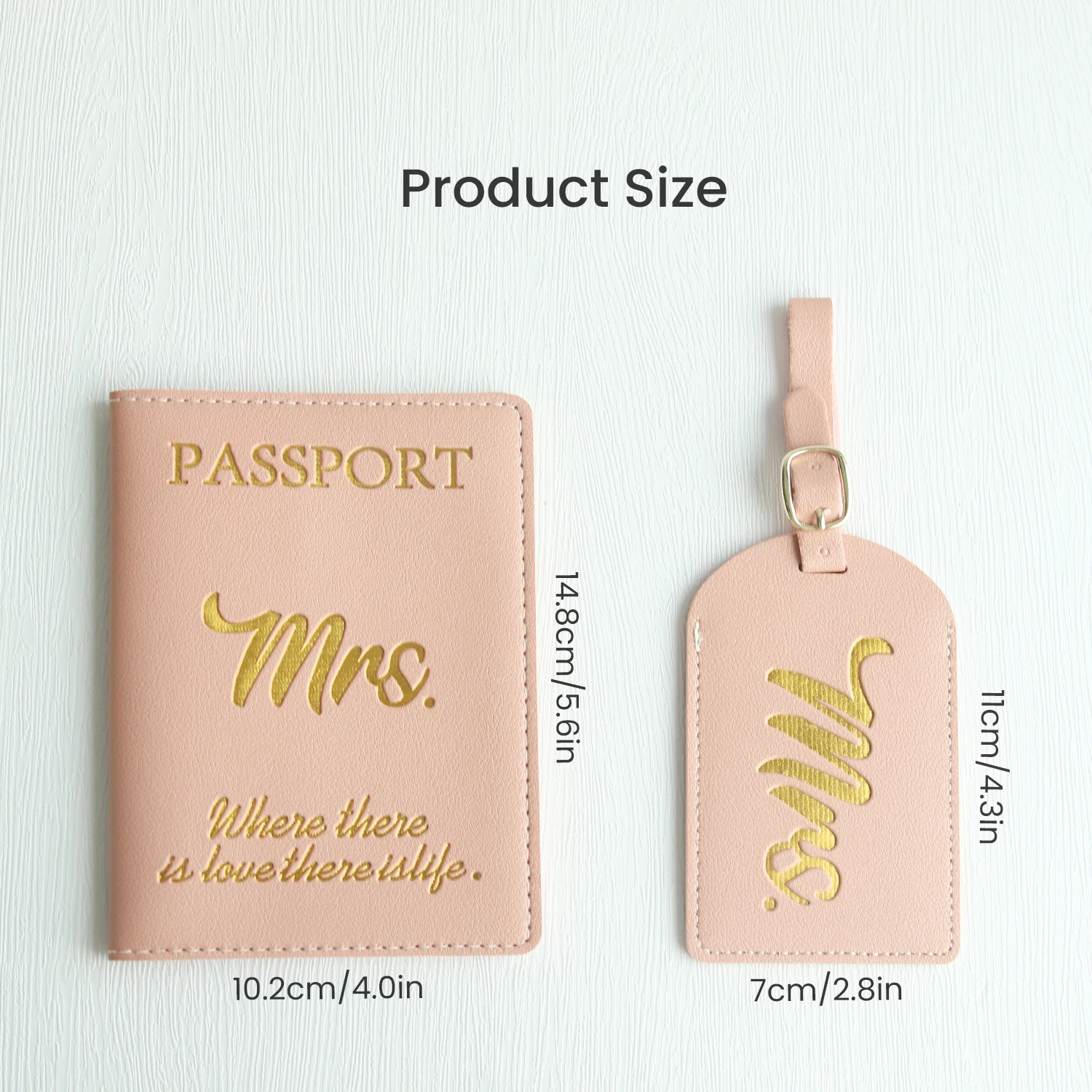 4PCS Mr. & Mrs. Travel Set: 2 Luggage Tags + 2 Passport Covers, Leather - Bridal Shower, Honeymoon, Valentine\'s, Wedding Gifts