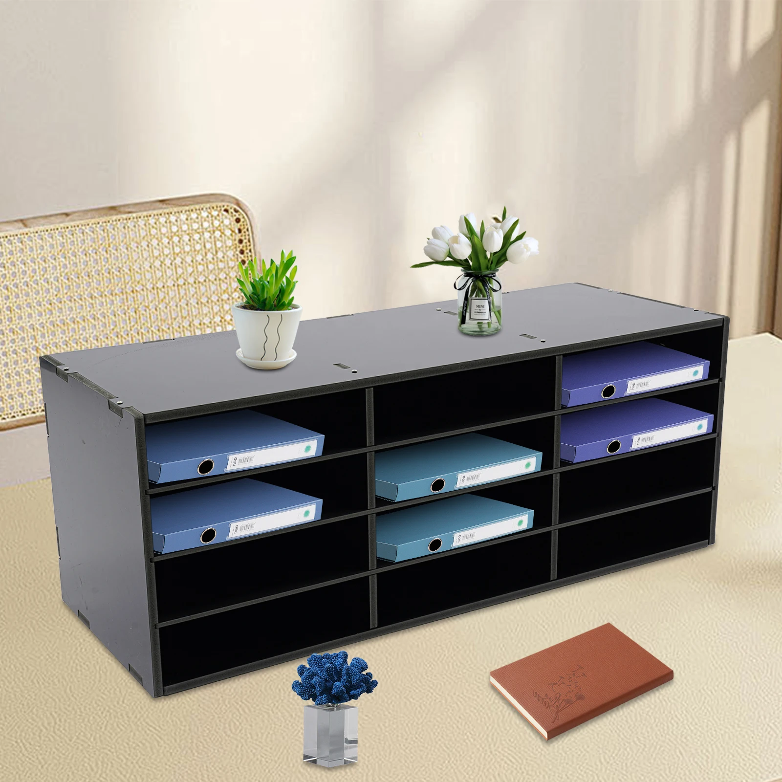 24 Slots PVC Rectangular Mail Sorter Organizer Countertop Literature Organizer Desktop Bill Paper Storage Rack