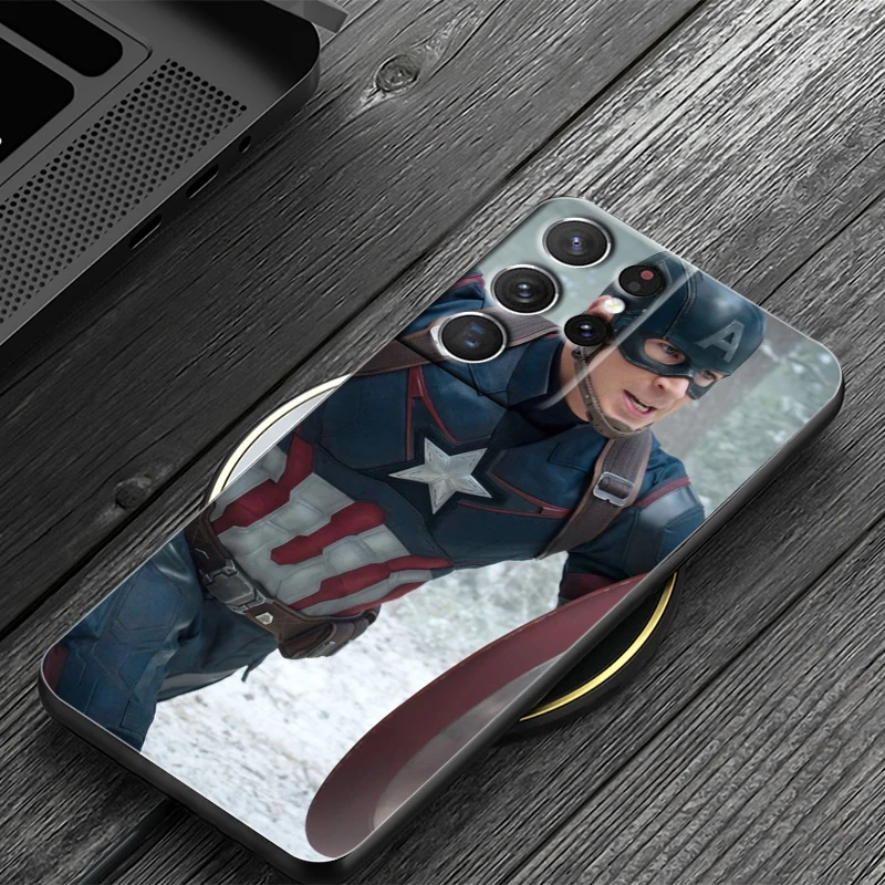 Mavel Hero Captain America Case For Samsung Galaxy S22 S21 S20 Ultra Plus Pro S10 Note20 4G 5G TPU Soft Black Phone Cover