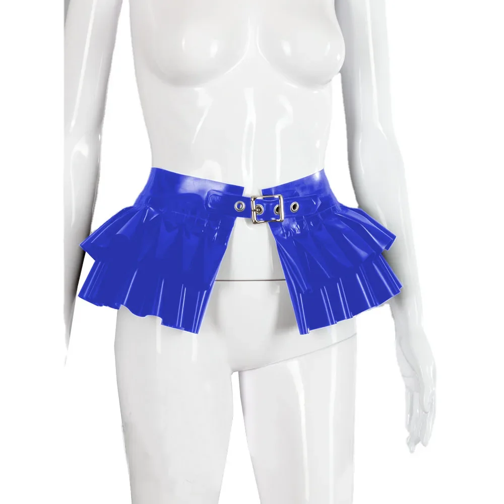 

Shiny PVC Leather Mini Swing Skirt,Solid Color, Buckle Belts with Frills,Raves Party Layers, Short Cinch Skirt, Sexy Short Skirt