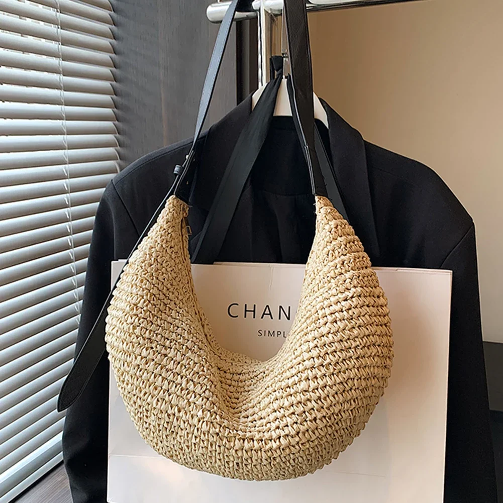 Women Straw Woven Shoulder Boho Bag 2024 Fashion Raffia Bag Summer Crochet Handbag Purses Female Handmade Rattan Crossbody Bags