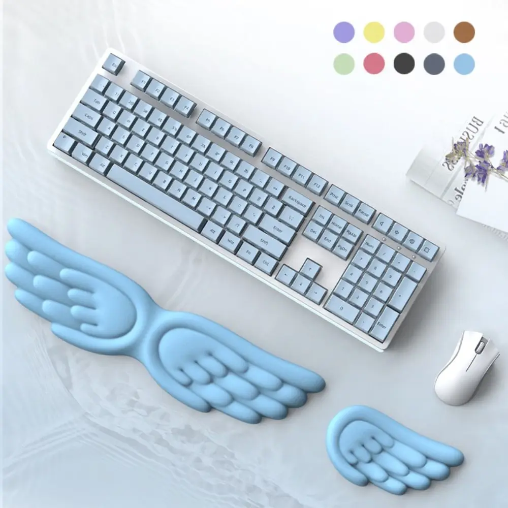 New Angel Wing Mouse Wrist Rest Set Memory Foam Non-Skid Mouse Pad Silicone Ergonomic Wrist Support for Office and Gaming