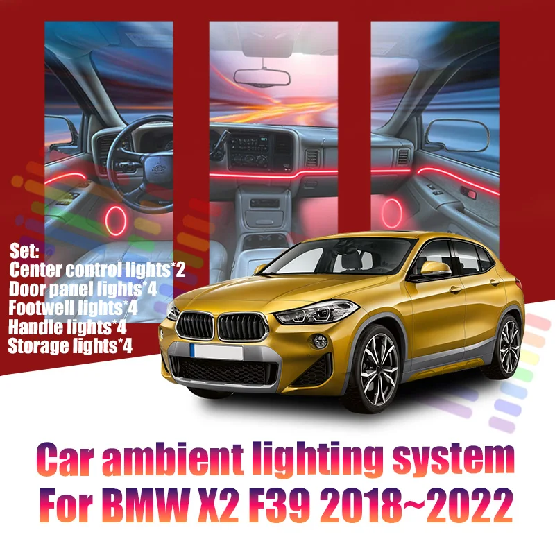 

For BMW X2 F39 2018~2022 Car LED Ambient Lamps Colorful Atmosphere Lights AutoInterior Neon Strip 64 RGB Lighting