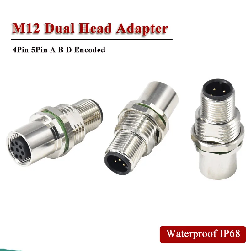 M12 8Pin Waterproof Aviation Plug Adapter I-Type Fixed Panel Converter IP68 4Pin 5Pin A B D Encoded Male to Female Connectors