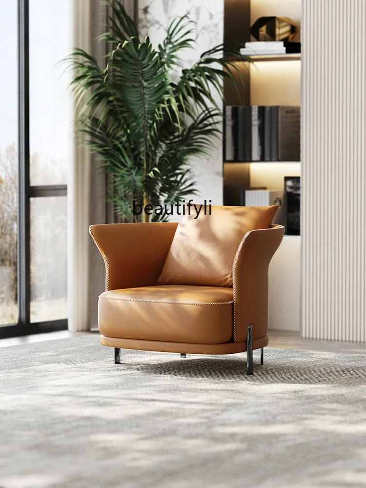 

YH13 Designer Single Leather Sofa Light Luxury Leisure Chair Nordic Living Room Balcony Home Italian Chair