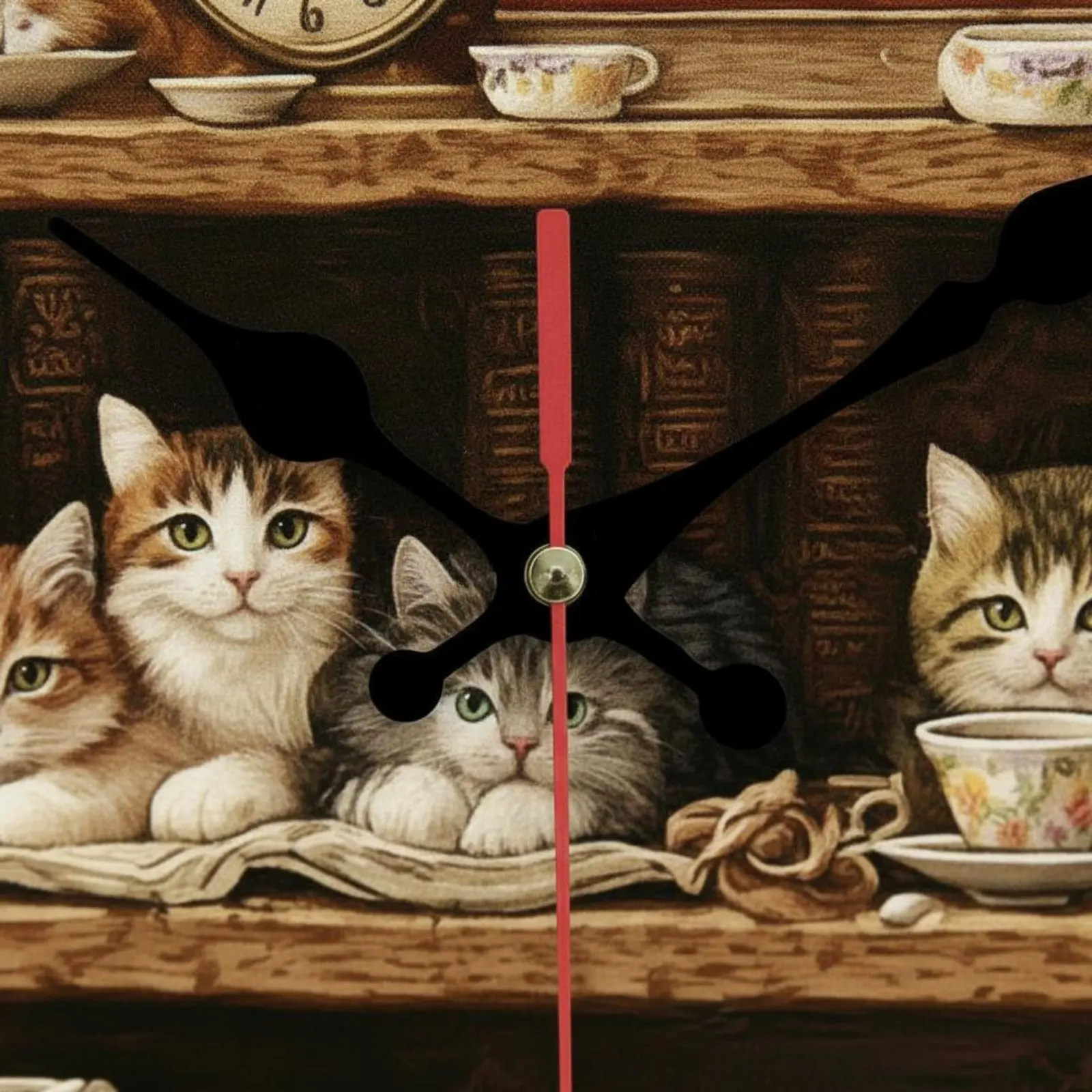 Cat Print Wall Clock Creative Design Decorative Round Clock Home Decor Battery Operated for Bedroom, Kitchen