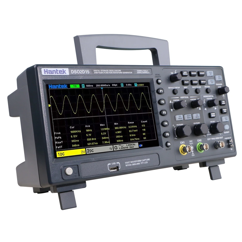 Hantek DSO2D15 Digital Oscilloscope 150MHz 1GSa/s 2CH+1CH Channels Desktop Oscillograph 7 Inch 24bit TFT LCD Screen Oscilloscope