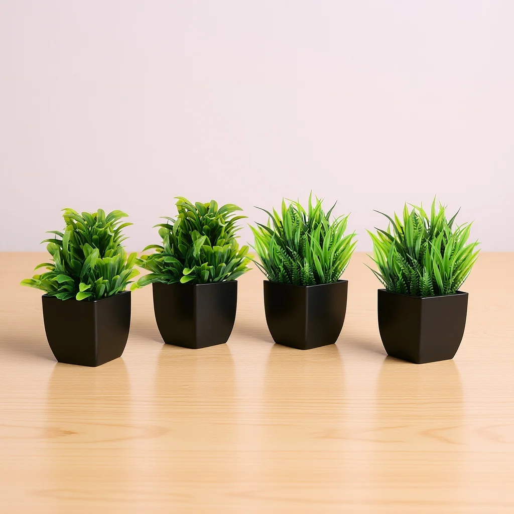 

4pcs Artificial Plants With Pot Realistic Fake Mini Potted Succulents For Home Office Desk Bathroom Indoor Decor Greenery Small