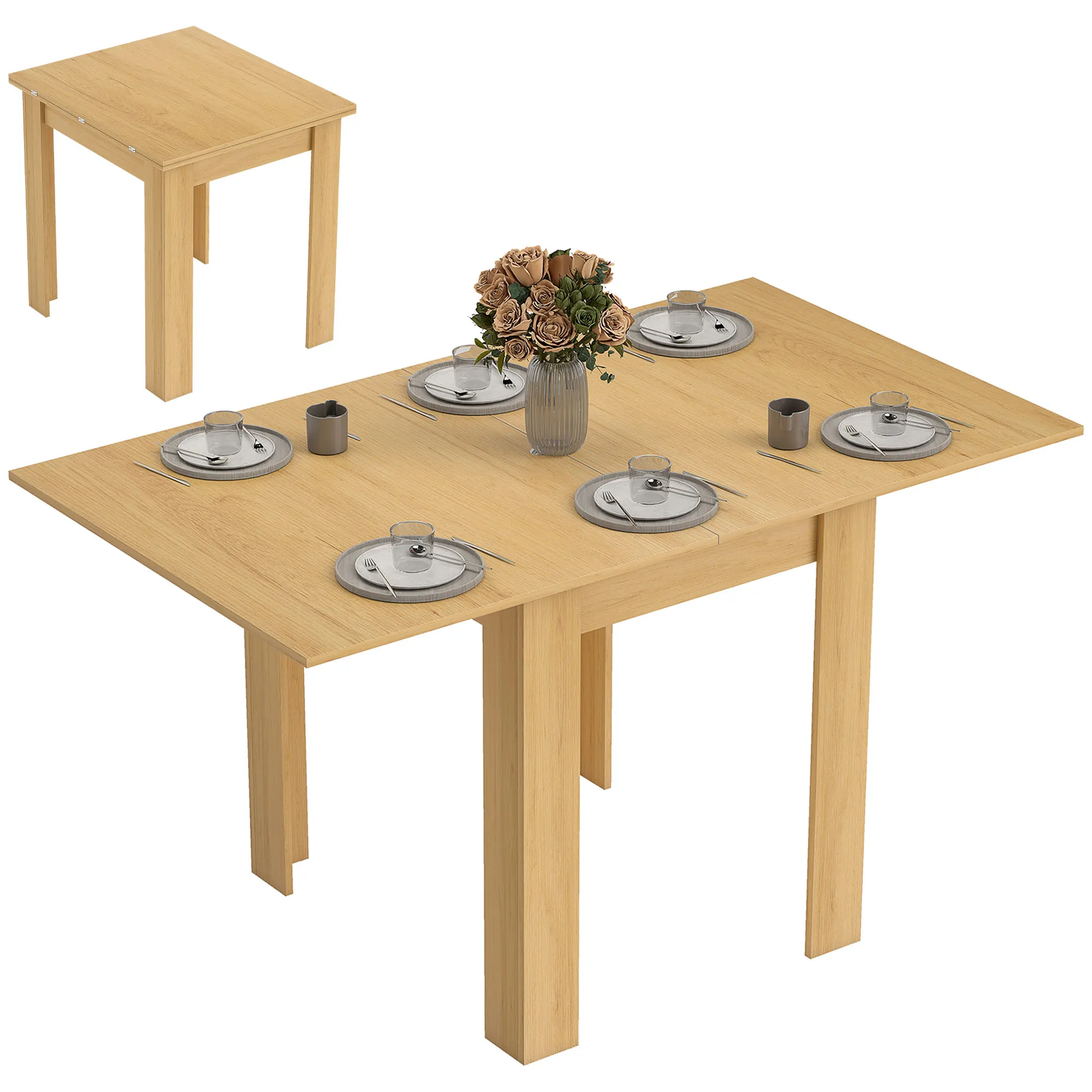 HOMCOM Table à manger extensible rectangle pour 4 à 6 personnes, table de cuisine 70-140 cm, poignées PU, patins en feutre, style moderne, pour
