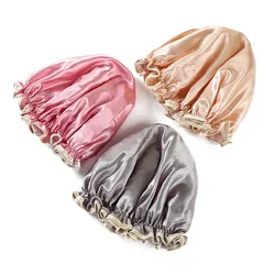 14 Color Premium Waterproof Satin Shower Cap Thicken Nightcap Home Cleaning Shower Cap Confinement Chemotherapy Pink Blue Black