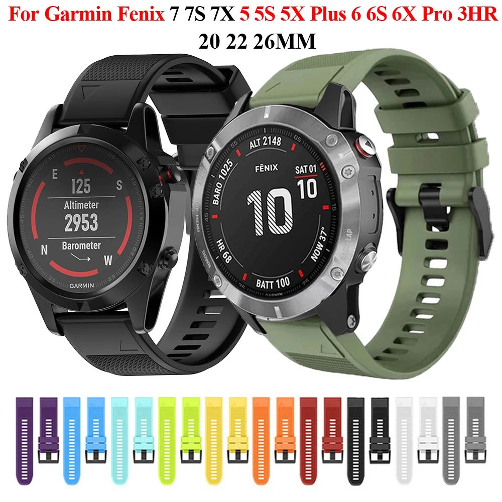 26 22 20MM Silicone Watch Band Straps For Garmin Fenix 6X 6 6S Pro 7X 7 Easyfit Wristband Fenix 5 5X 5S Plus Smartwatch Bracelet