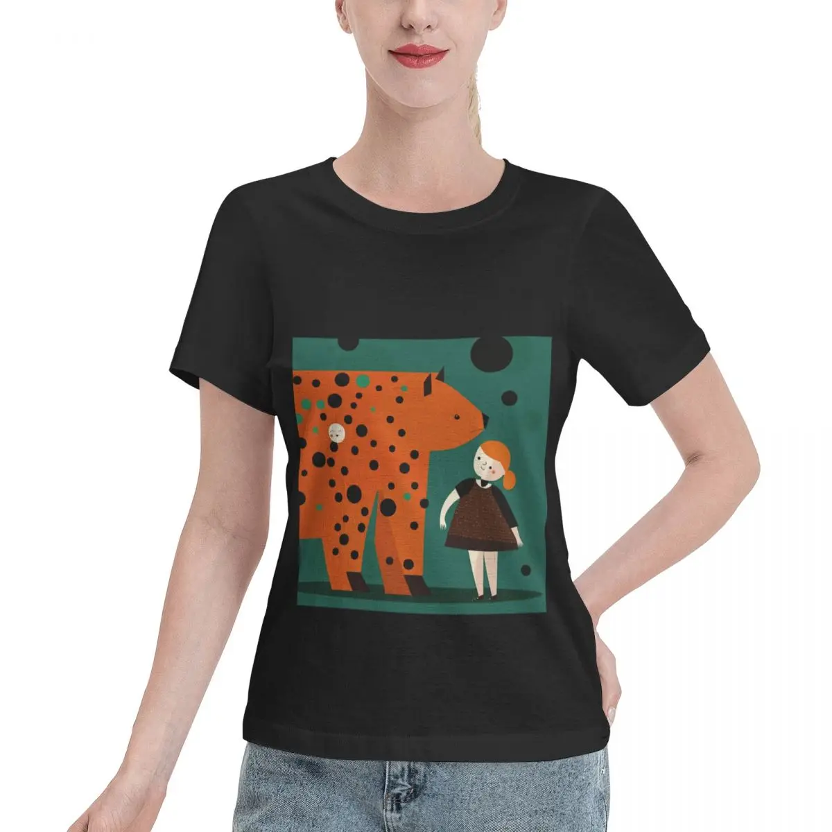 Bargain Price Bear And Girl Essential Women's T-shirt Aesthetic Home Casual Tee