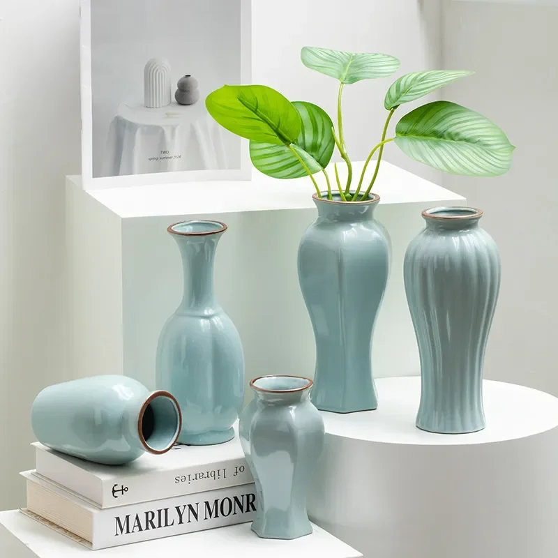 for Shumen New Chinese Ru Kiln Song Dynasty Aesthetic Ceramic Dried Flower Hydroponic Vase Living Room Entrance Flower