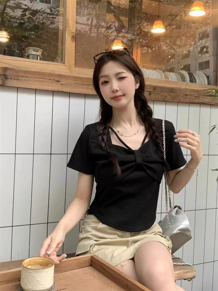 T-shirts Women Summer Korean Style Shinny Fashion Daily Simple Chic Casual Streetwear Short Sleeve Youthful Breathable Cozy New