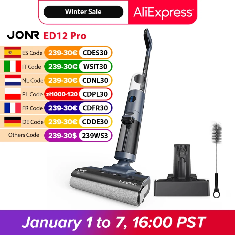 JONR ED12 Pro Cordless Vacuum Cleaner Wet & Dry Vertical Vacuum Cleaner with Hot Air Dry Self-Cleaning For Smart Home Appliances