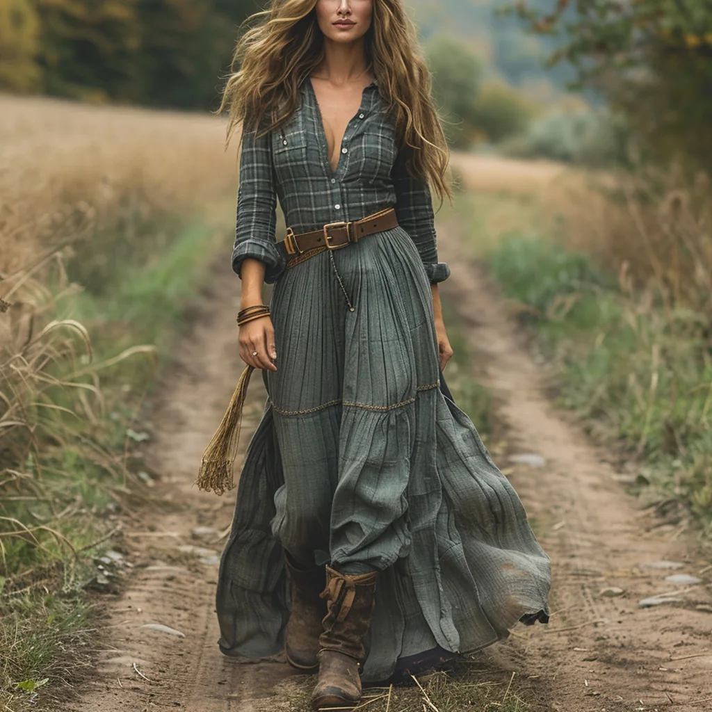 

2025 New Autumn and Winter Women's Striped Long Dress