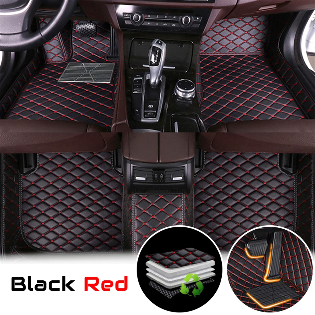 

Коврики для автомобиля Honda CR-V 2016-2021, из искусственной кожи, всепогодные, 5 шт., черно-красные