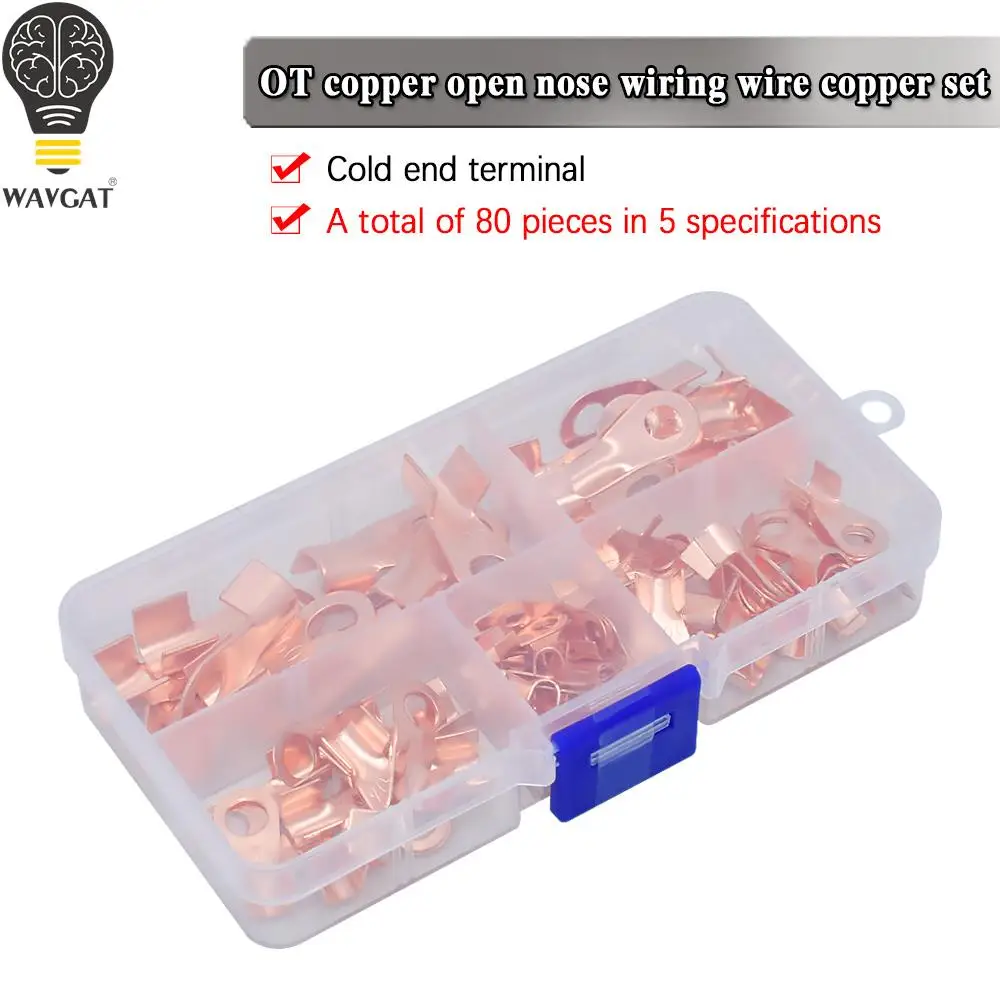 80PCS Copper OT Open Nose Connection Copper Wire Terminal Copper Wire Ear Copper Nose Combination Set Terminal