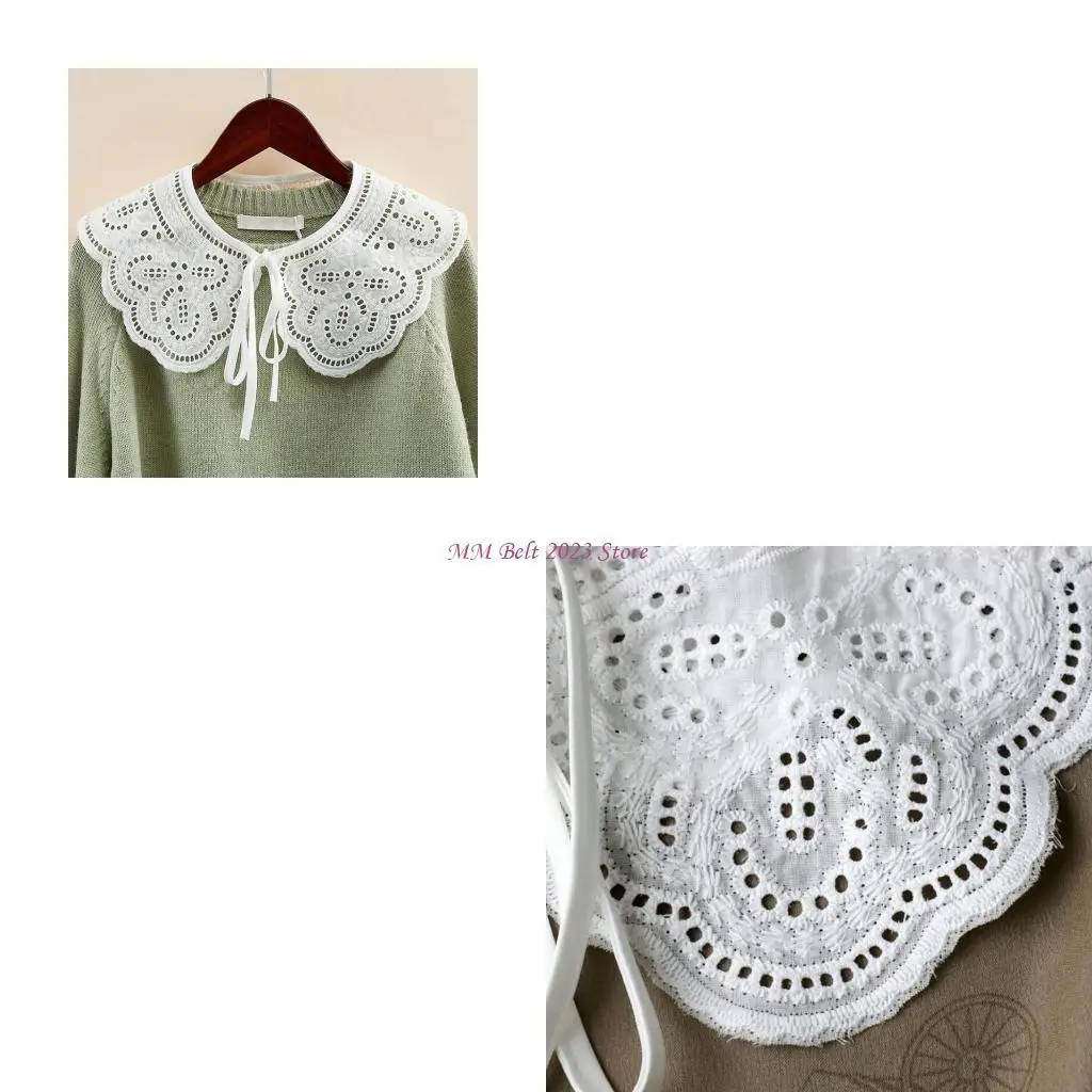 

49ME Women Decorative False Collar Lace Shawl with Flower Design for Sweater Dress