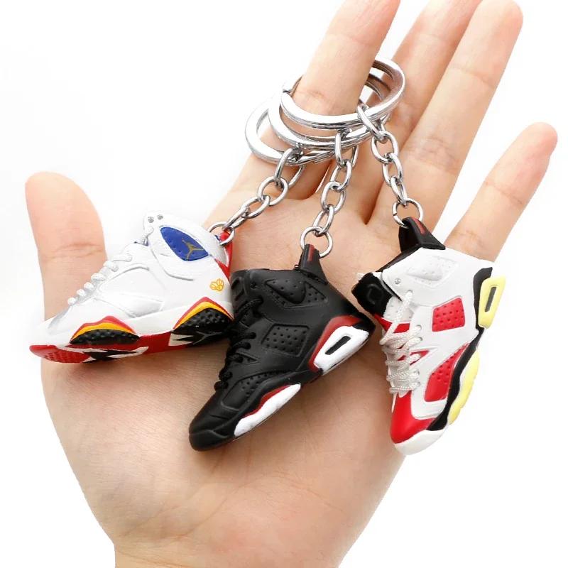 Fashion 3D Basketball Shoe Keychain Simulation Fun Sports Shoe Keychain Human Finger Skateboard Mini Shoe Model Keychain