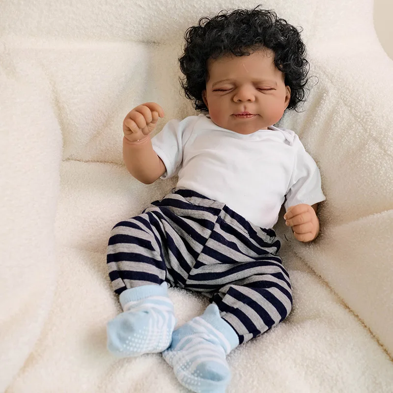 

19inch Sleeping Baby Peaches Soft Body Dark Skin Reborn Doll with 3D Skin Multiple Layers Painting Touch Doll