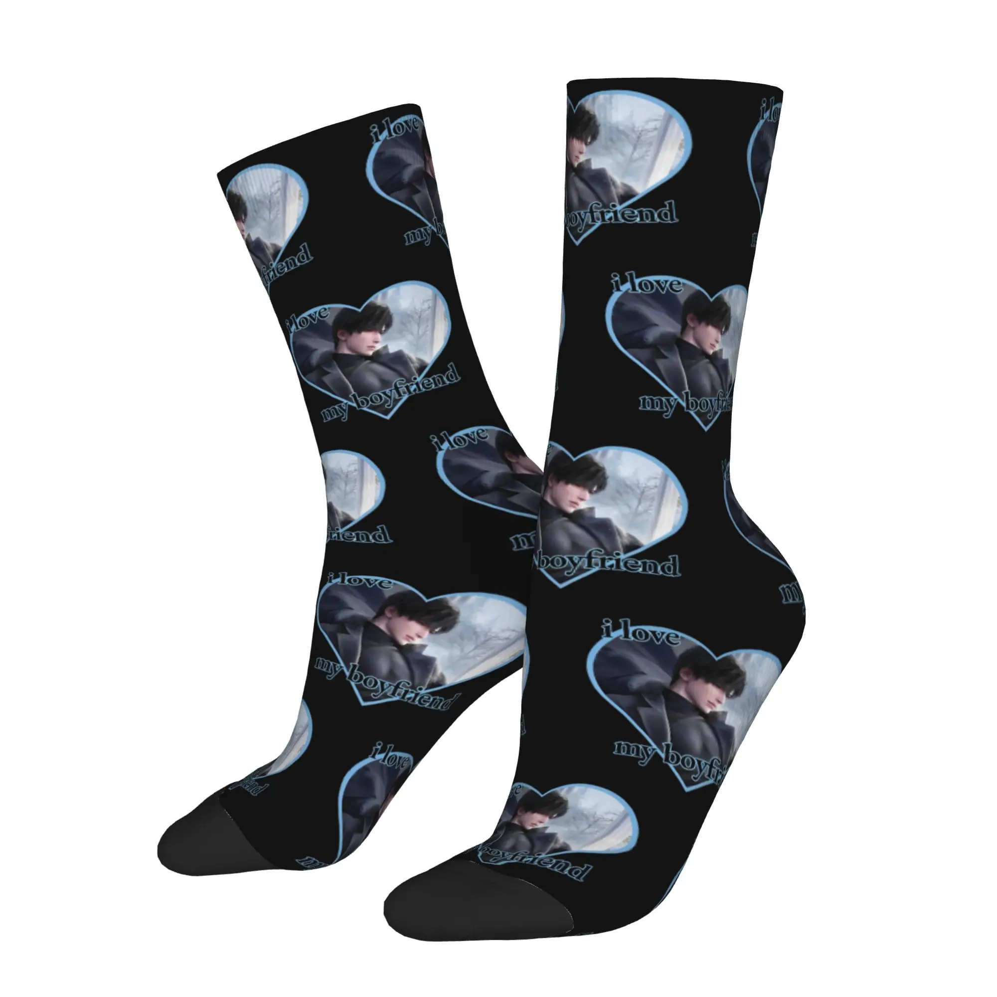 Colorful Love and Deepspace Zayne Game Basketball Socks I Love My Boyfriend Polyester Middle Tube Socks for Women Men Breathable