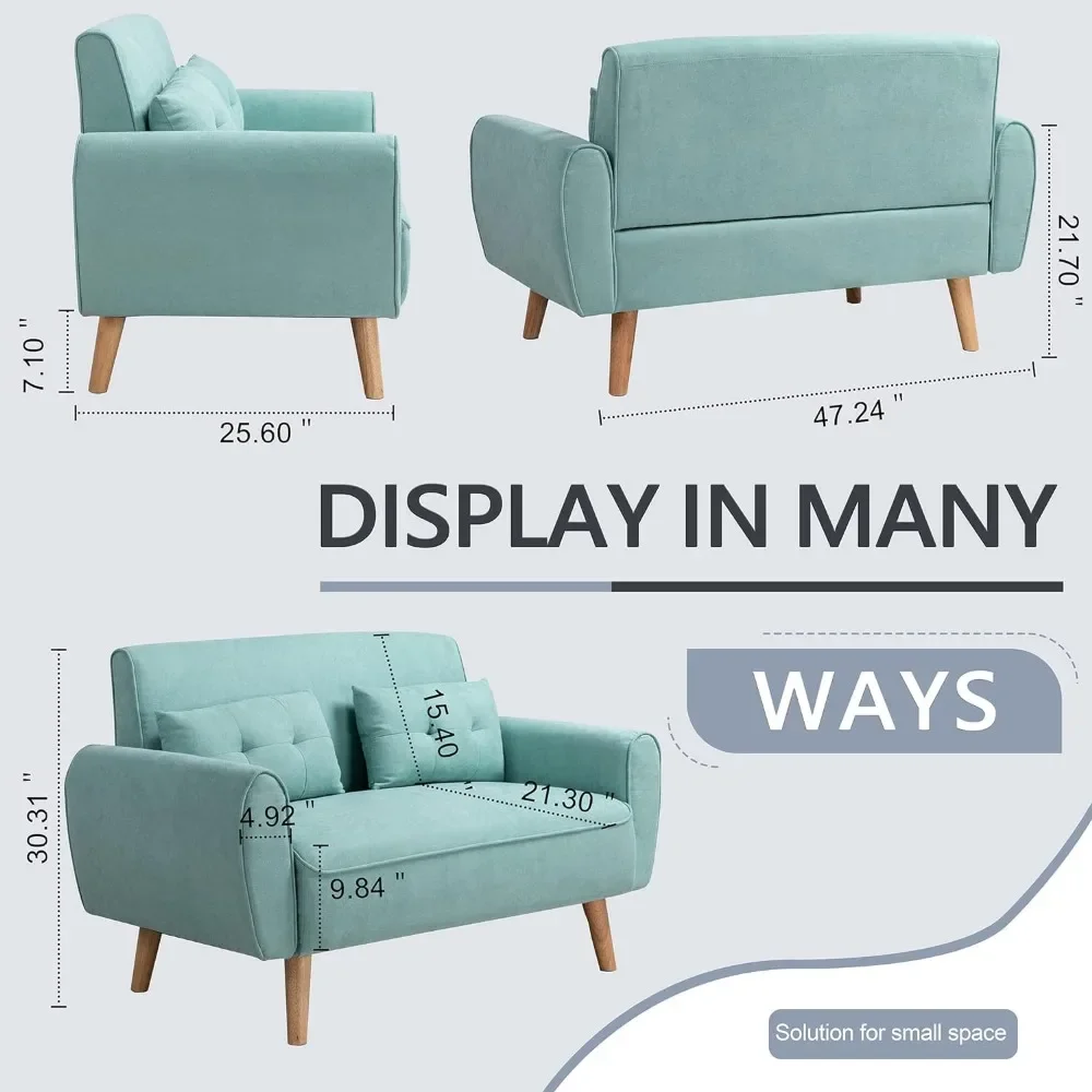 living room sofas 47" Loveseat Wood Sofa, Green, Simple Assembly couch sofas