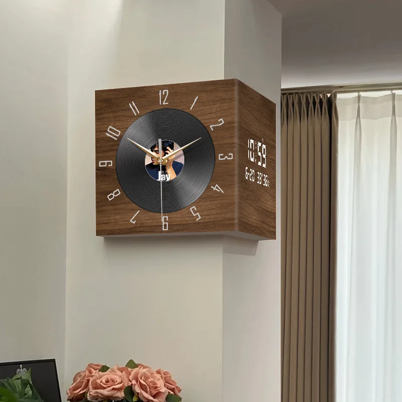 Medieval corner decorative painting clock retro record corner double-sided clock