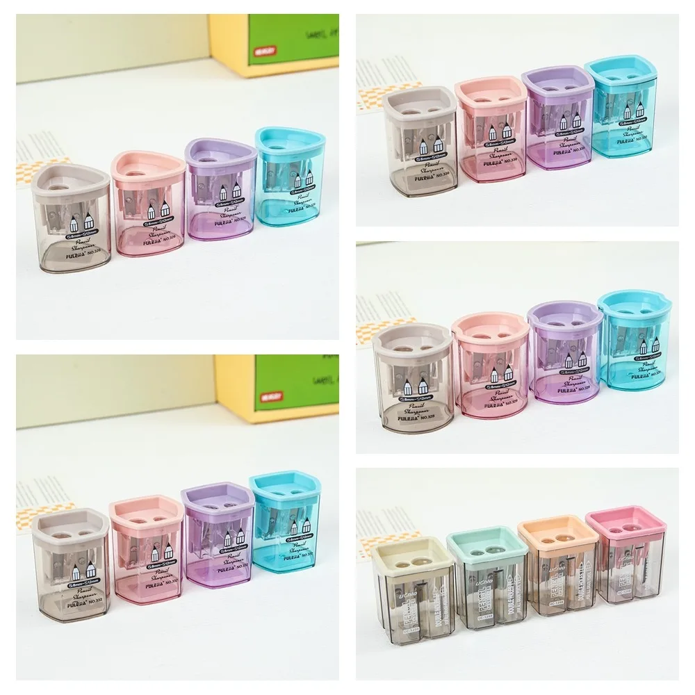 Cutting Machine Double Hole Pencil Sharpener Sacapuntas Transparent Small Pencil Sharpener Double Hole Mini Simple Pencil Cutter