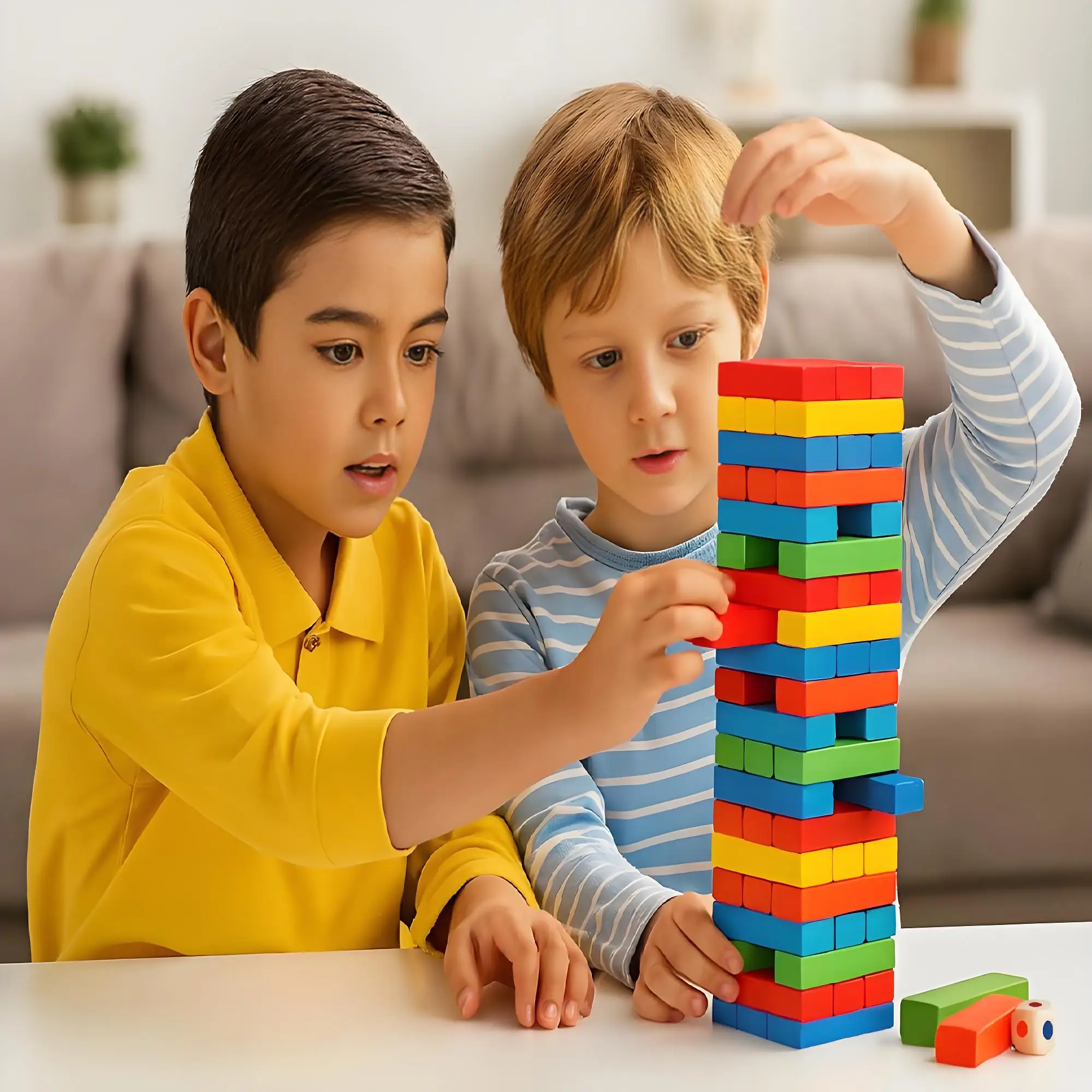 لعبة التراص الخشبية المكونة من 54 قطعة، برج كتل التوازن الملونة للأطفال والأسرة الليلية - لعبة جذعية تعليمية #1