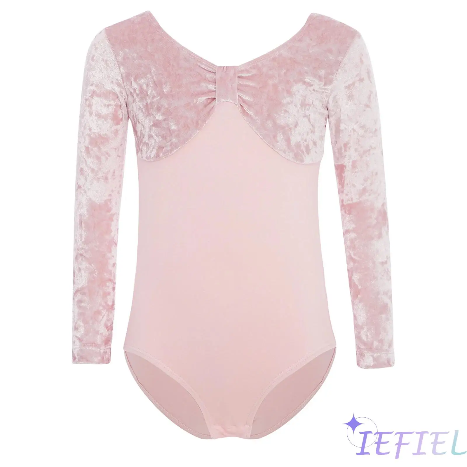 

Kids Girls Lyrical Ballet Dance Leotard Costume V-Neck Long Sleeves Press Button Crotch Bodysuit for Gymnastics Yoga Dance