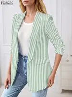 Chaquetas Blazer para mujer 2025 ZANZA otoño elegante solapa cuello manga larga Blazer abrigos chaquetas finas elegante raya OL prendas de vestir de trabajo