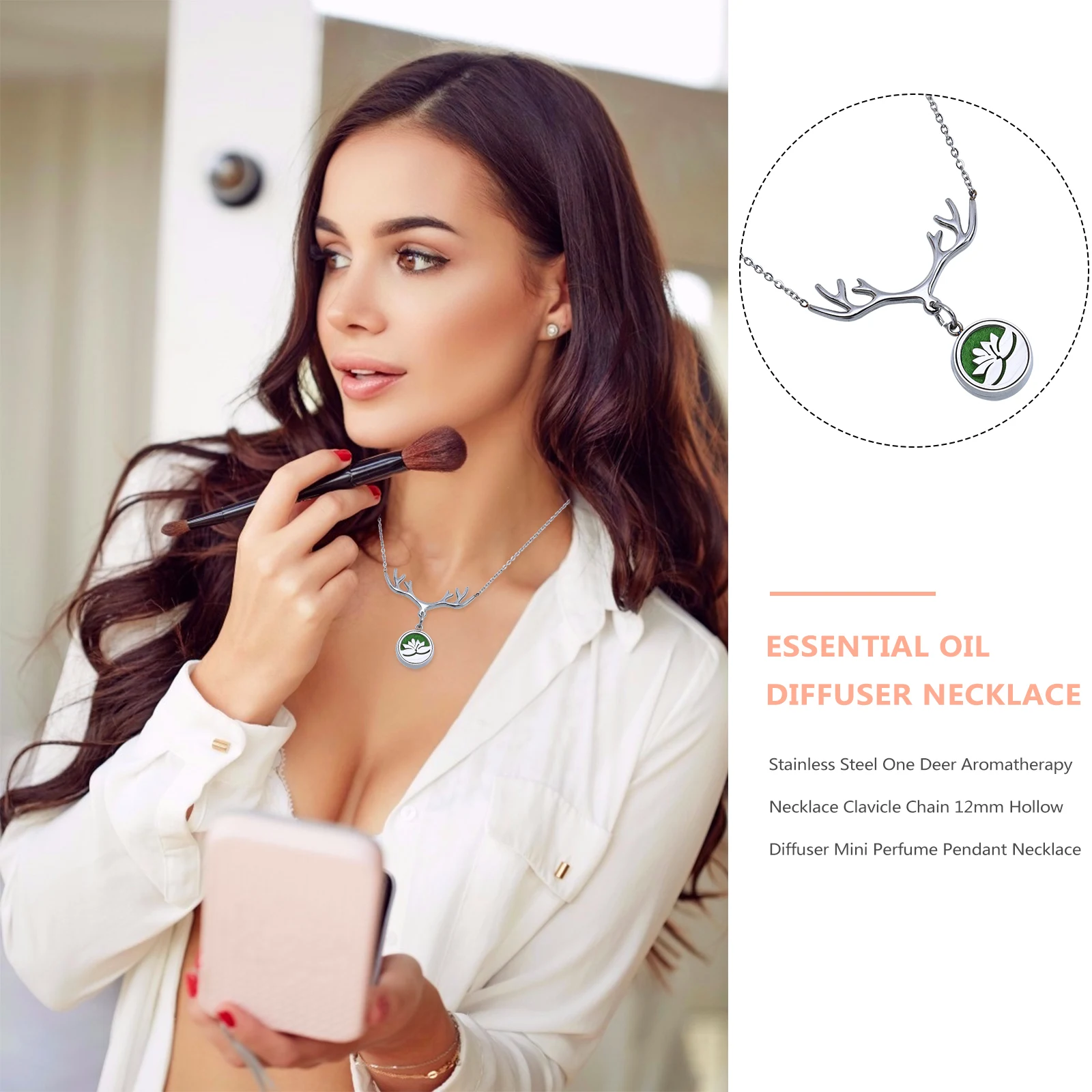 

Stainless Steel Essential Oil Diffuser Necklace Aromatherapy Perfume Choker Deer Antler Pattern for Women