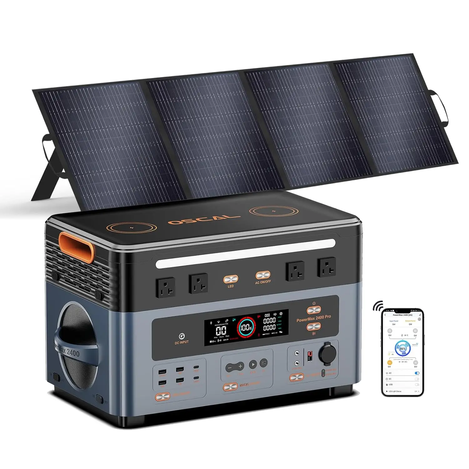 

OSCAL 2400W Power Station with 200W Solar Panel, 1872Wh Solar Generator with 4 AC Outlets (5000W Peak), Fast, Customized