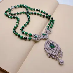 Y·YING 2 Strands Green Tiger Eye Cz Pave Pendant Necklace Gemstone Necklaces Jewelry Women