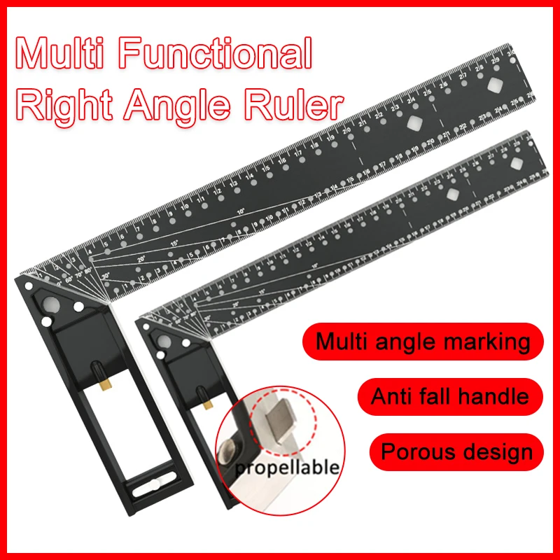 30/40CM Right Angle Ruler 45°/90° Hole Positioning Marking Ruler High Precision Woodworking Drawing Tool Multi Functional Ruler