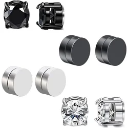 1 Pairs Stainless Steel Magnetic Stud Earrings for Men Women, CZ Magnet Fake Earrings Non Pierced Clip On Earrings Stud Jewelry