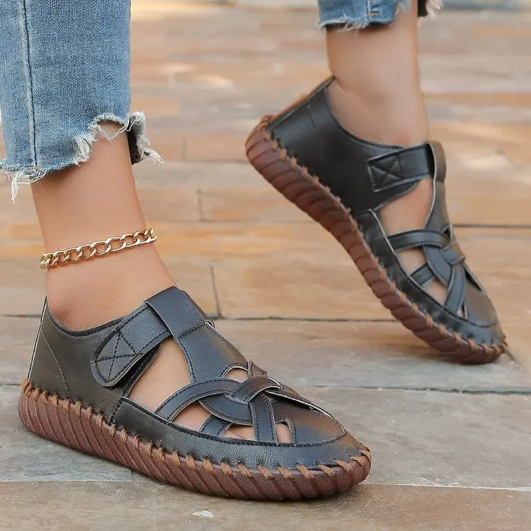 Women Sandals 2024 Summer Shoes  Leather Covered Toe Soft Casual Walking Zapatos Mujer openwork Big Size 41 Platform Sandals