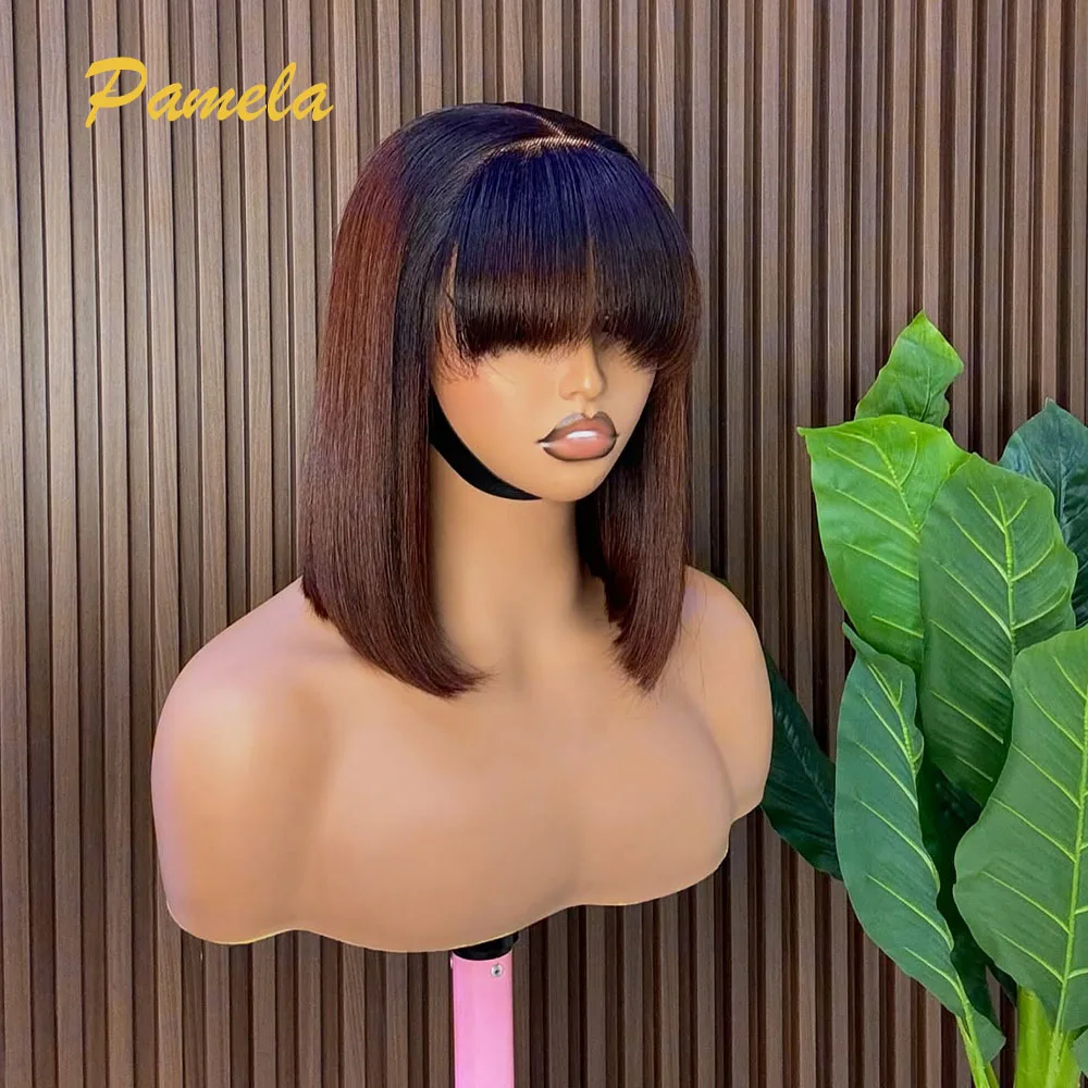 250% الكثافة أومبير 1b 4 العظام الملونة مستقيم 13x4 الدانتيل الشفاف أمامي شعر الإنسان غلويليس شعر مستعار مع الانفجارات جاهزة لارتداء #3